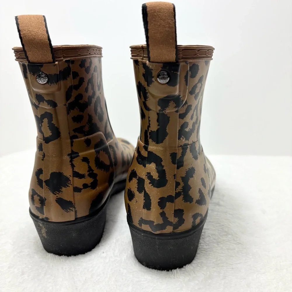 Hunter‎ Rain boots Leopard Print Matte Block-Heel Girl Size 6